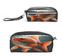 LZQPOEAS Astuccio per penne con pesce reale, borsa per cosmetici in pelle PU, astuccio piccolo e morbido per il trucco, con cerniera, porta pennelli da trucco impermeabile, per donne e uomini
