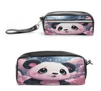 LZQPOEAS Astuccio per penne e trucchi con panda rosa, in pelle PU, astuccio piccolo e morbido per il trucco, con cerniera, porta pennelli da trucco impermeabile, per donne e uomini