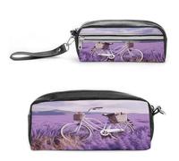 LZQPOEAS Astuccio per penne e trucchi in pelle PU con campo di lavanda, astuccio piccolo e morbido per il trucco, con cerniera, impermeabile, porta pennelli da trucco per donne, uomini, ufficio