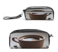 LZQPOEAS Astuccio per penne per tazza di caffè e chicco di caffè, borsa per cosmetici in pelle PU, piccola custodia morbida per il trucco con cerniera, porta pennelli da trucco impermeabile per donne