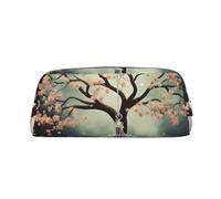 LZQPOEAS Astuccio portapenne in pelle con albero con gabbia per uccelli, borsa da viaggio per trucchi con cerniera, borsa organizer per donne e uomini, Argento, One Size, Stampa