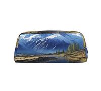 LZQPOEAS Astuccio portapenne in pelle con montagne innevate, borsa da viaggio per trucchi con cerniera, borsa organizer per donne e uomini, Argento, One Size, Sportivo