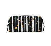 LZQPOEAS Astuccio portapenne in pelle con righe a pois e inchiostro e oro, borsa da viaggio con cerniera, organizer per donne e uomini, Argento, One Size, Sportivo