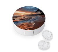 LZQPOEAS Beach Maui Hawaii Sunset Sea Waves Clouds Custodia per lenti a contatto, compatta, portatile, con pinzette a specchio, contenitore per lenti a contatto, per viaggi e vita quotidiana