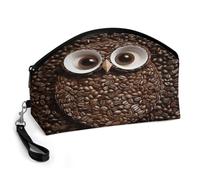 LZQPOEAS Beauty case da viaggio con gufo e chicco di caffè, grande capacità, da donna, in pelle PU impermeabile, borsa da toilette portatile aperta piatta per prodotti essenziali da viaggio per la