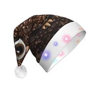 LZQPOEAS Cappello di Babbo Natale della peluche del gufo del chicco di caffè con luci LED cappello di Natale per adulti cappelli di Natale per il partito