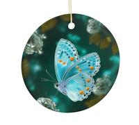 LZQPOEAS Ciondolo rotondo in ceramica a forma di farfalla azzurra, ornamento da appendere per festival, decorazione per la casa in ceramica su entrambi i lati, leggero e resistente, regalo per casa