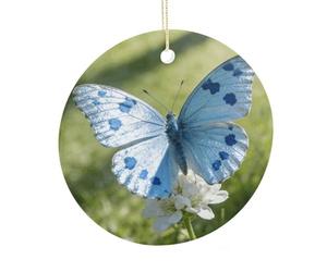 LZQPOEAS Ciondolo rotondo in ceramica a forma di farfalla azzurra, ornamento da appendere per festival, decorazione per la casa in ceramica su entrambi i lati, leggero e resistente, regalo per casa
