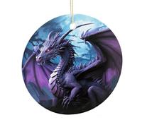 LZQPOEAS Ciondolo rotondo in ceramica con drago viola, luna viola, ornamento da appendere per festival, decorazione per la casa in ceramica su entrambi i lati, leggero e resistente, regalo per casa