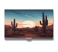 LZQPOEAS Desert With Cactus Custodia per Biglietti da Visita per Uomini e Donne Design Minimalista Ultra Sottile Porta Carte di Credito in Metallo Professionale In Lega di Alluminio Flip Cover Sottile