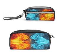 LZQPOEAS Fire Vs Ice Art - Astuccio per penne e cosmetici, in pelle PU, astuccio piccolo e morbido, con cerniera, impermeabile, porta pennelli da trucco per donne e uomini