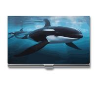 LZQPOEAS Killer Whale Custodia per biglietti da visita per uomini e donne Design minimalista ultra sottile porta carte di credito in metallo professionale in lega di alluminio custodia sottile per
