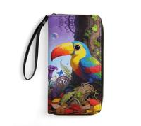 LZQPOEAS Pochette multicolore della giungla, piccola e squisita borsa lunga in pelle PU, regalo per amici, tasca portamonete con cerniera con motivi, borsa da polso per uso quotidiano