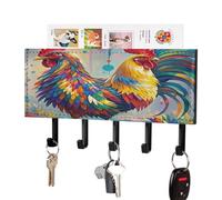 LZQPOEAS Portachiavi colorato a doppia testa a forma di pollo, supporto da parete con organizer per posta, adesivo alla moda, con 5 ganci, senza trapano, in pelle PU, organizer per chiavi, per