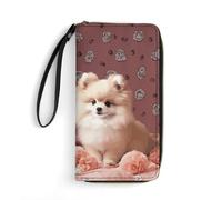 LZQPOEAS Portafoglio a pochette Pomeranians Cuccioli e Point, piccola squisita borsa lunga in pelle PU regalo per gli amici, tasca portamonete con cerniera con motivi, borsa da polso per uso