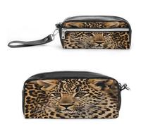 LZQPOEAS Simpatico astuccio per penne e trucchi con leopardo, in pelle PU, astuccio piccolo e morbido, con cerniera, porta pennelli da trucco impermeabile, per donne e uomini