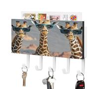LZQPOEAS Tre giraffe che indossano occhiali da sole, supporto da parete con organizer per posta, adesivo alla moda, con 5 ganci, senza trapano, in pelle PU, organizer per chiavi, per ingresso, cucina
