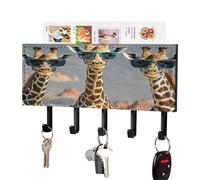 LZQPOEAS Tre giraffe che indossano occhiali da sole, supporto da parete con organizer per posta, adesivo alla moda, con 5 ganci, senza trapano, in pelle PU, organizer per chiavi, per ingresso, cucina