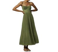 LZROPC Abito Donna Invernale Abito da Donna Corsetto Elegante Spaghetti Cinghia Abito Midi Bustier Abito Midi A Basso Taglio Abiti Formali A Pieghe Fluide con-Verde-l