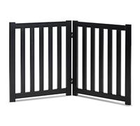 LZRS 2-Panel Wooden Free Standing Foldable Dog Gate - Solid Hardwood 24" High, Step-Over Safety Pet Gate for Doorways, Stairs & Small Spaces - Indoor Use, Black
