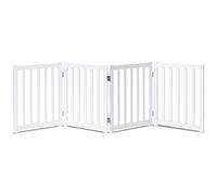 LZRS Cancello pieghevole in legno di rovere, cancello per cani e gatti, con collare per animali domestici, per casa, scale, cancello di sicurezza autoportante (4 pannelli da 61 cm, bianco)