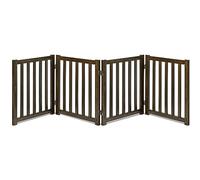 LZRS Cancello pieghevole indipendente in legno per cani con 4 pannelli, altezza 61 cm, cancello extra largo per porte, scale, corridoi, ampi spazi e box per cuccioli interni, per calpestare, noce