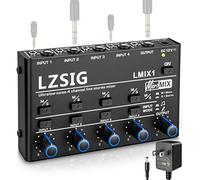 LZSIG Mini mixer audio, mixer stereo per sub-mixaggio, ultra silenzioso, 4 canali, controllo indipendente microfono dinamico, uscita TRS da 1/4" e 1/8" e ingresso per chitarre, basso, tastiere