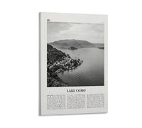 LZTEN Lago di Como Stampa in bianco e nero, Lago di Como Wall Art, Lago di Como Poster, Lago di Como Foto, Lago di Como Decorazione Murale, Lago di Como Mappa, Italia, Italia Tela Wall