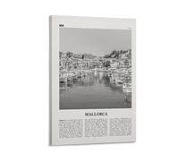 LZTEN Mallorca Stampa in bianco e nero città, Maiorca Wall Art, Maiorca Poster, Maiorca foto, Spagna, Maiorca, Isole Baleari, Palma, España Canvas Wall A