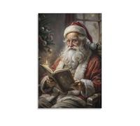 LZTEN Poster vintage da parete con Babbo Natale che legge il libro di lettura poster poster su tela da parete dipinti ad olio Deco senza cornice 30,5 x 45,7 cm