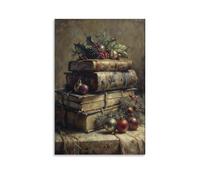 LZTEN Stack of Antique Books Moody Christmas Wall Art Stampe artistiche da parete su tela pittura ad olio Deco senza cornice 30,5 x 45,7 cm