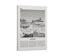 LZTEN Stampa Ostuni in bianco e nero, Ostuni Wall Art, poster Ostuni, foto Ostuni, decorazione da parete Ostuni, mappa di Ostuni, Italia, Puglia, poster artistico da parete incorniciato