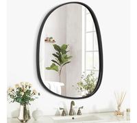 Lzuso Cornice in legno, specchio da parete asimmetrico, irregolare, nero, ovale, specchio da parete per bagno, decorazione per camera da letto, soggiorno, corridoio, unico