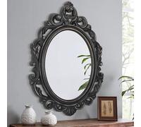 Lzuso Ovale Nero Cornice in Legno Retro Specchio Da Parete Stile Barocco Arendale Tradizionale intagliato Specchio Appeso Decorazione Della Parete Specchio Antico Vanità Camera Soggiorno Cucina