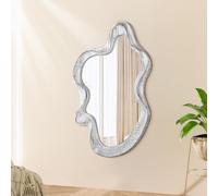 Lzuso Specchio asimmetrico con cornice in legno, specchi da parete irregolari, forma unica, montaggio a parete, moderno specchio artistico a forma di nuvola, decorativo, per soggiorno, camera da letto