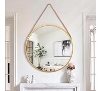 Lzuso Specchio circolare Farmhouse Telaio in metallo dorato Artistico con cinghie per bagno camera da letto, vanità, soggiorno, ingresso 60 x 60 cm