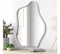 Lzuso Specchio da parete a forma di nuvola irregolare argento asimmetrico moderno con cornice in legno forma unica montaggio a parete vanity specchio artistico da appendere decorazione per soggiorno