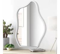 Lzuso Specchio da Parete asimmetrico Argento Cornice in Legno irregolare Moderna Unico Art Specchio Onde decorazione Bagno vanità Camera da letto Soggiorno Ingresso 26 "x18 Grande