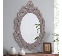 Lzuso Specchio da parete con cornice in legno marrone ovale, specchi vintage intagliati, specchi appesi decorativi in stile barocco rustico per parete, soggiorno, camera da letto, ingresso, 70x50 cm