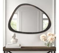 Lzuso Specchio in Legno asimmetrico Nero Specchio Da Parete con Cornice Ovale irregolare decorazione Moderna vanità ingresso Camera da letto Bagno Soggiorno Corridoio Arte Unico Specchio Parete