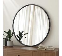 Lzuso Specchio per cerchio con cornice in metallo nero, rotondo con perle per bagno, sala da pranzo, camera da letto, ingresso, casa moderna, accento 50 x 50 cm