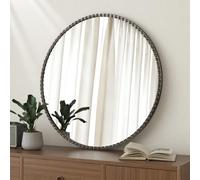 Lzuso Specchio rotondo da appendere alla parete, con cornice in metallo, con perline, per bagno, camera da letto, ingresso, casa, moderno, decorativo, bronzo, 70 x 70 cm