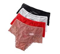 LZYCJL 3PC Women Underwear Mid-Rise Briefs String Underpant Solid Comfortable Female Breathable Lingerie(Red,as6,Alpha,m,Regular,Regular)