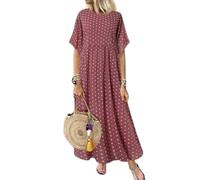 LZYCJL Abito Vintage Stampato Estate a Maniche Mezze Abito Largo Casual Donna Plus Size Vestito Lungo Grandi Vesti Vesti(Rosa,as6,Alpha,m,Regular,Regular)