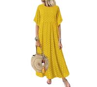 LZYCJL Abito Vintage Stampato Estate a Maniche Mezze Abito Largo Casual Donna Plus Size Vestito Lungo Grandi Vesti Vesti(Giallo,as6,Alpha,s,Regular,Regular)