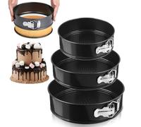 LZYDKH 3 stampi apribili, 20/22/24 cm, piccoli stampi per torte, con rivestimento antiaderente, set di teglie, fondo piatto rimovibile, per cuocere vari tipi di torte e pane (nero)