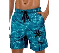 Lzzidou Costume da bagno da uomo 22,9 cm cavallo costume da bagno hawaiano fodera in rete pantaloncini da spiaggia con tasche, Palma Blu Lago, XXX-Large