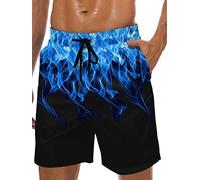Lzzidou Costume da bagno da uomo ad asciugatura rapida hawaiana Pantaloncini da spiaggia foderati con tasche, Fiamma nero-blu, Small