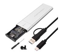 M.2 SSD Enclosure 10 Gbps USB 3.2 Gen2, NVMe & SATA Dual Protocollo Hard Disk, Enclosure in alluminio senza attrezzi con cavo 2 in 1 per PCIe M-Key/M+B Key 2230/2242/2260/2280