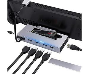 M.2 Steam Deck Dock, 7-in-1 Steam Deck Docking Station WITH 2 TB M.2 Card Slot HDMI 2.0 4K@60Hz, Gigabit Ethernet, 2 USB 3.0 Ports, USB 2.0 Port AND USB-C PD- Port, accessories for Stream Deck
